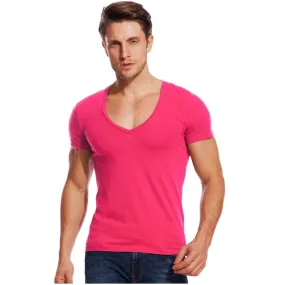 21 Colors Deep V Neck Compression Short Sleeve Men's T-Shirt for Fitness