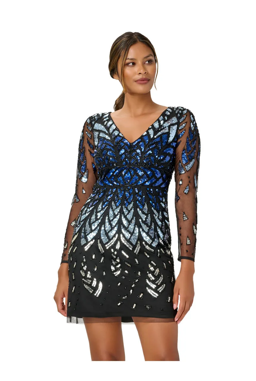 ADRIANNA PAPELL Beaded long sleeve dress 
                         
                     
                