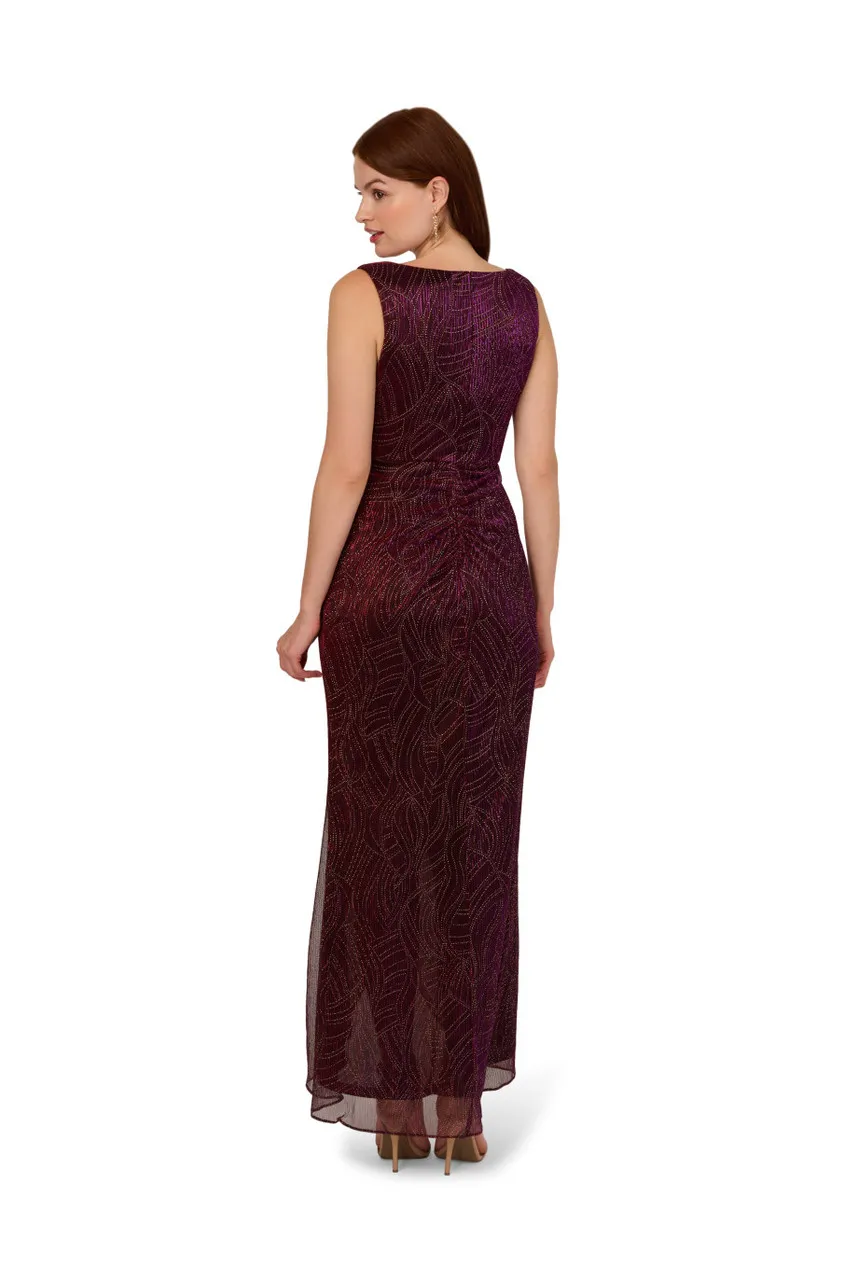 ADRIANNA PAPELL Metallic mesh cascade gown 
                         
                     
                