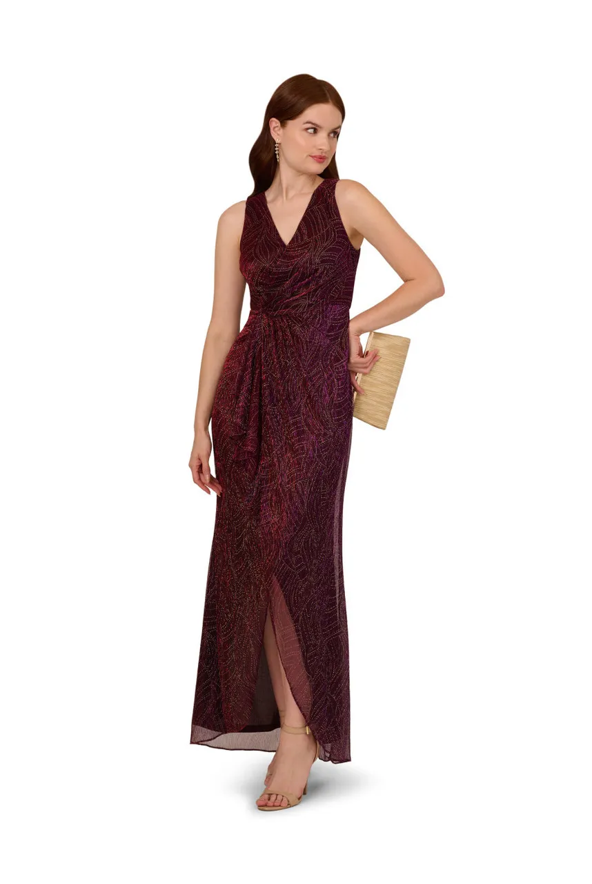 ADRIANNA PAPELL Metallic mesh cascade gown 
                         
                     
                