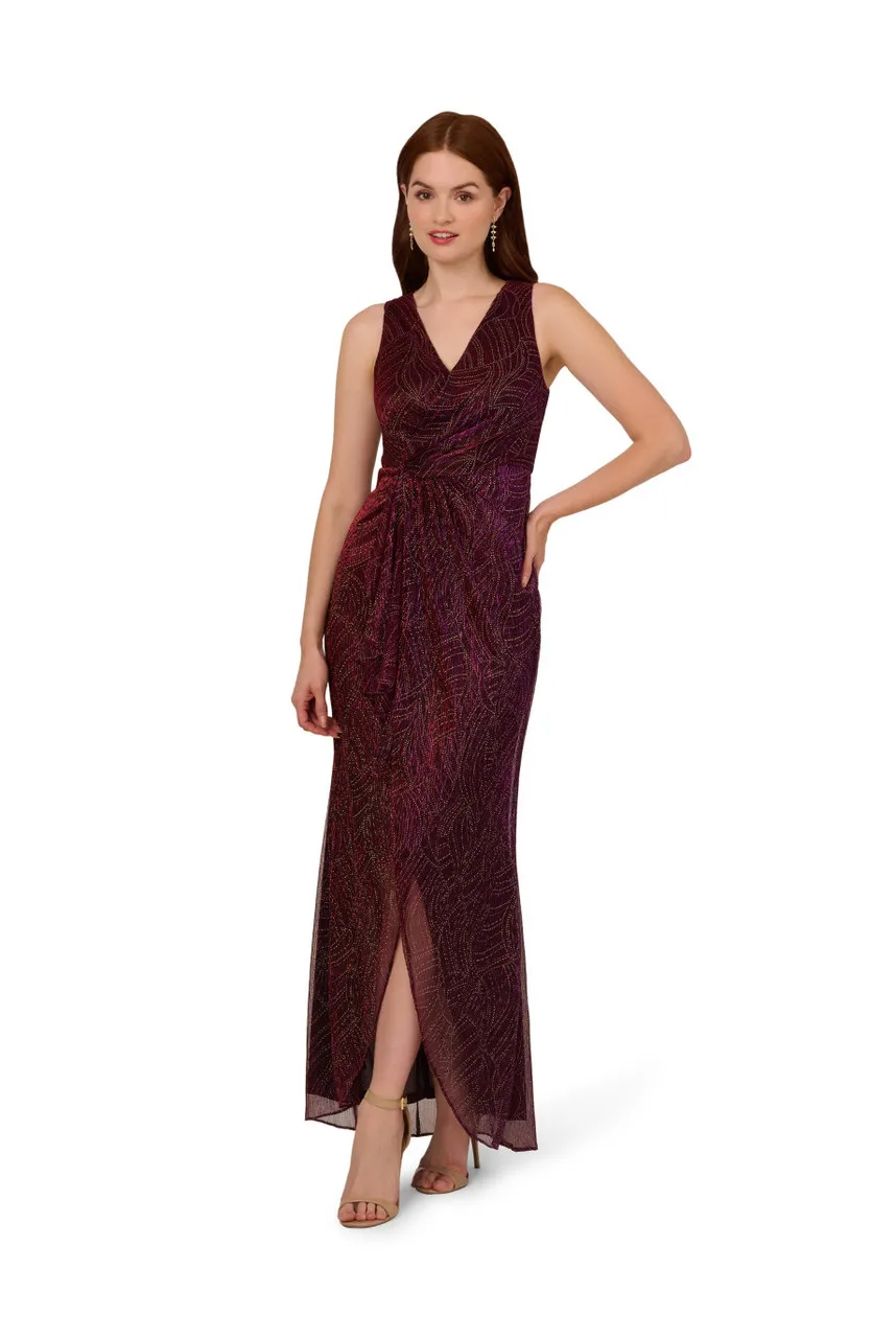 ADRIANNA PAPELL Metallic mesh cascade gown 
                         
                     
                