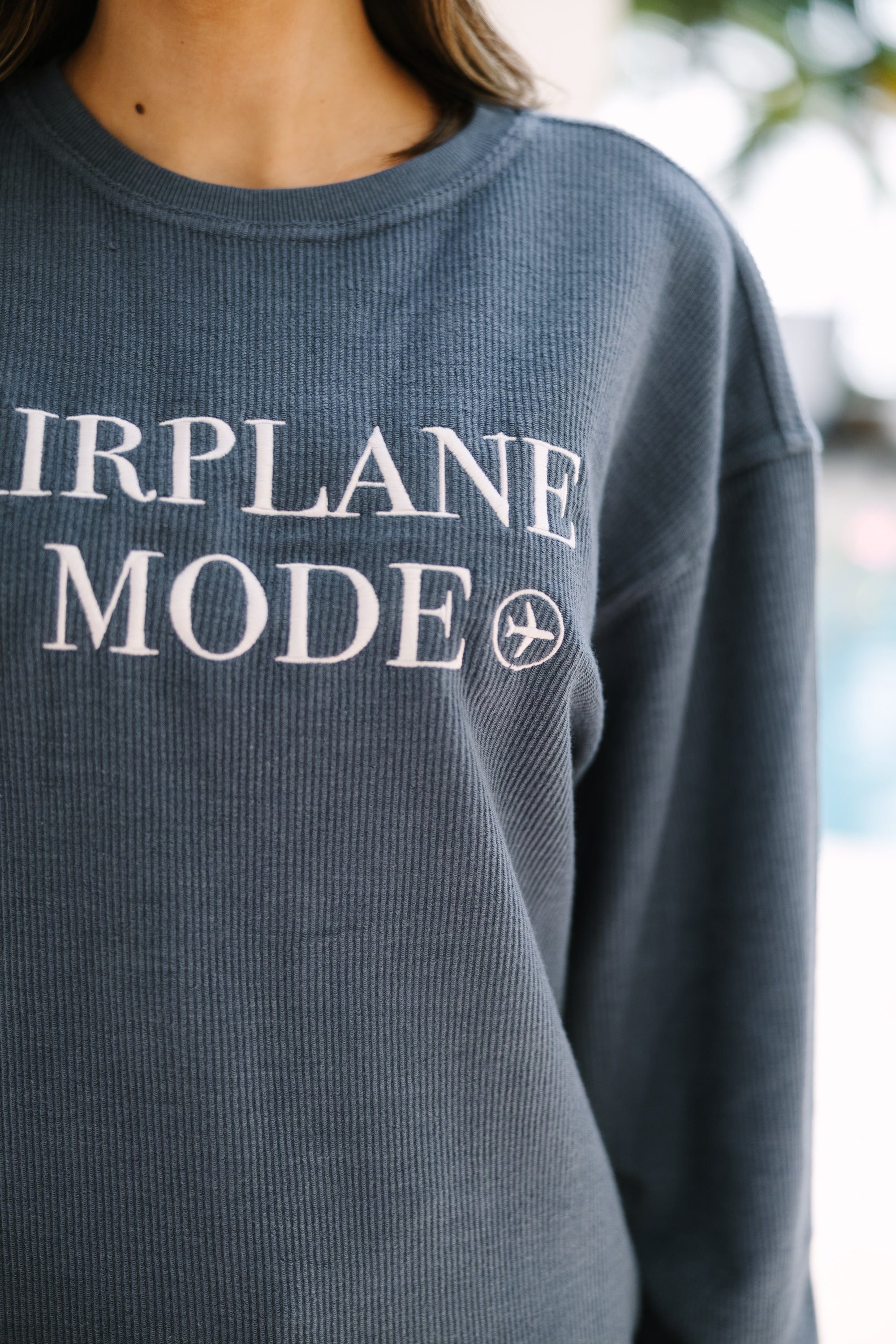 Airplane Mode Navy Embroidered Sweatshirt