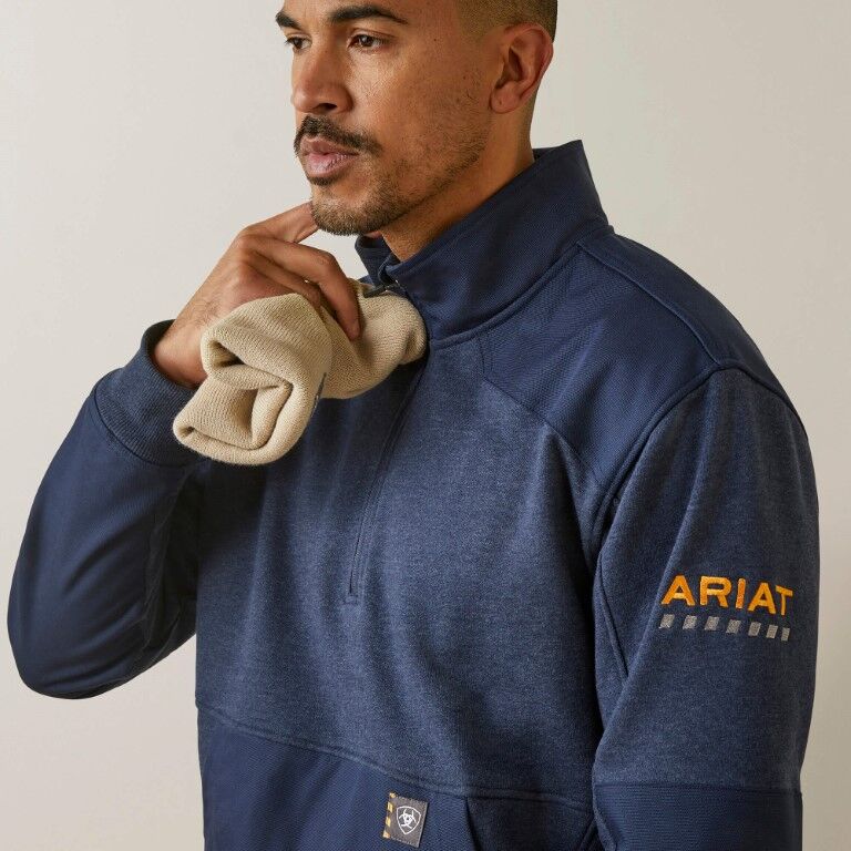 Ariat Men's Rebar Workman Duracanvas 1/4 Zip Sweatshirt in Navy