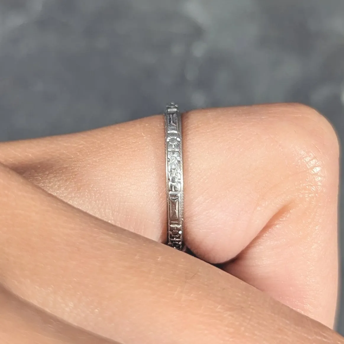 Art Deco 18 Karat White Gold Floral Orange Blossom Wedding Band Ring