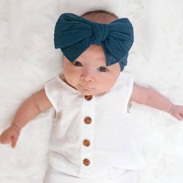 Baby Top Knot Double Bow Headband Flamingo