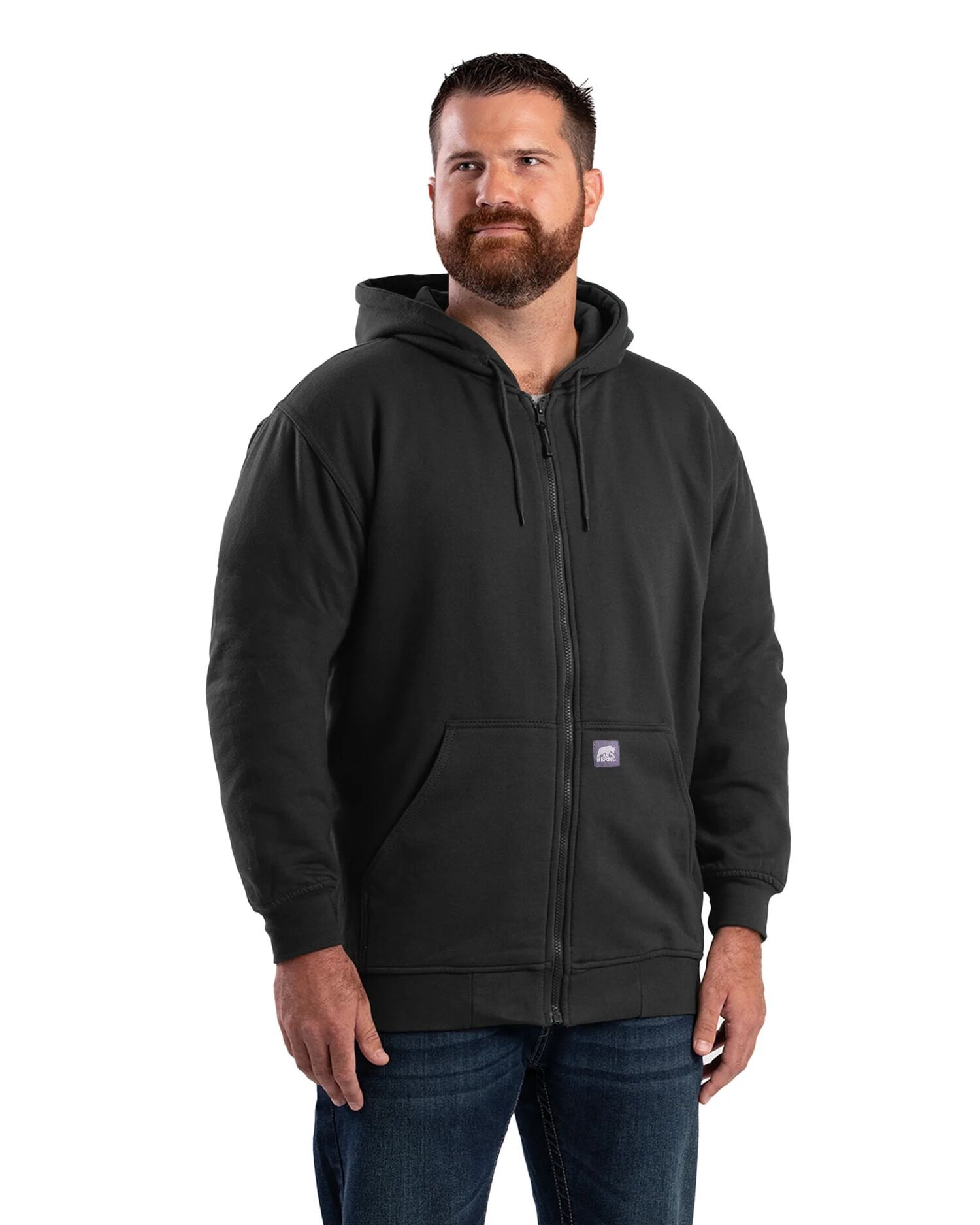 Berne Men's Heritage Thermal-Lined Full-Zip hooded Sweatshirt in Black