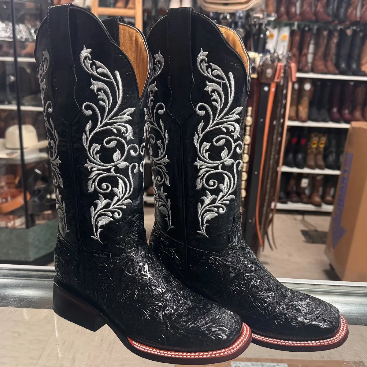 Black Tooled Cowgirl Boots