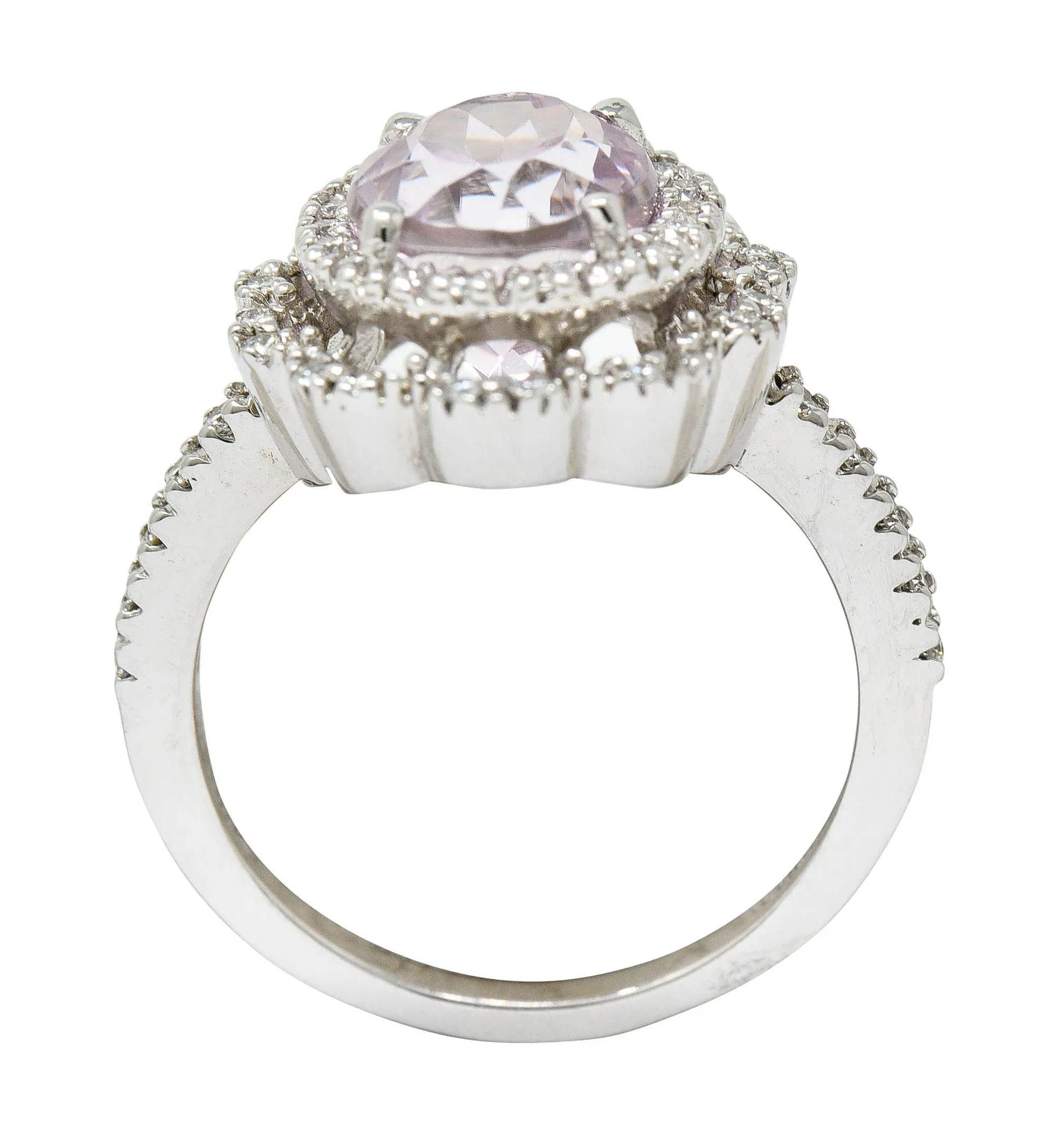 Brilliant Kunzite Diamond 18 Karat White Gold Floral Cluster Ring