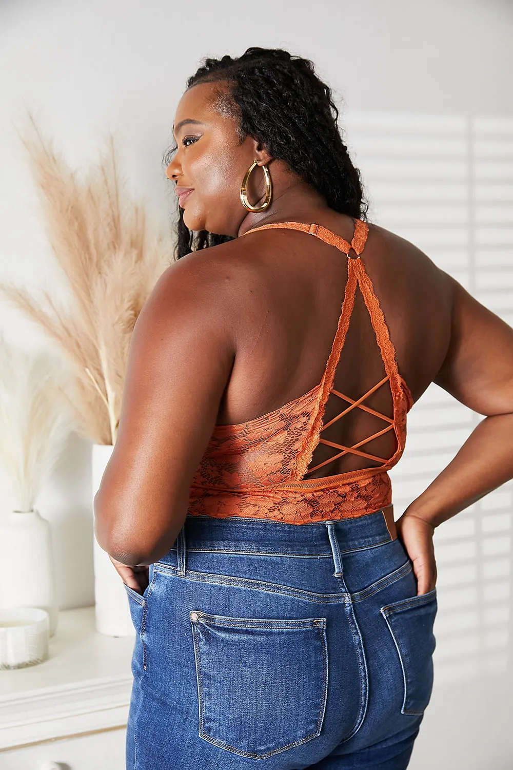 Cassidy Crisscross Lace Bralette in Rust