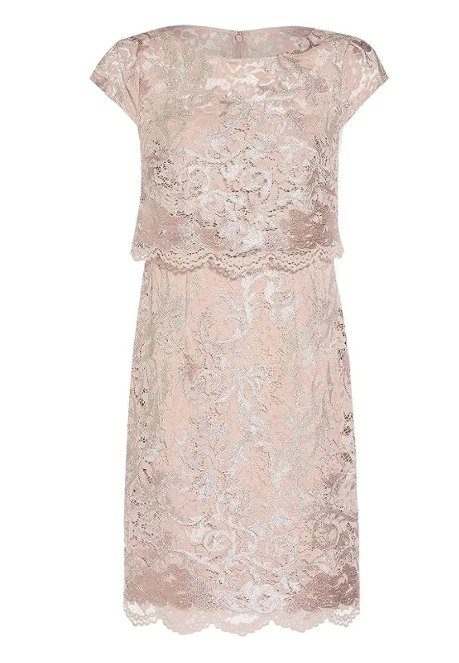 Champagne Gold Popover Mesh Midi Dress