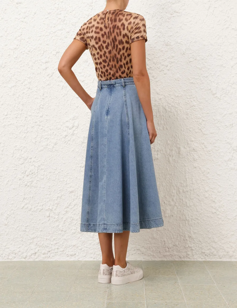 Crush Denim Full Midi Skirt