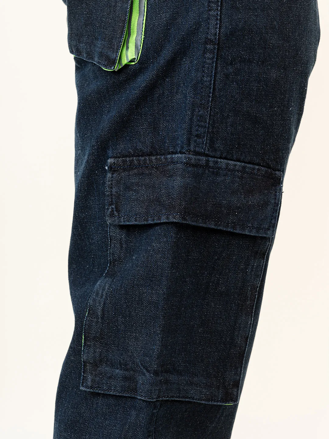 Dark Blue Straight Fit Denim Cargo Men's Jeans