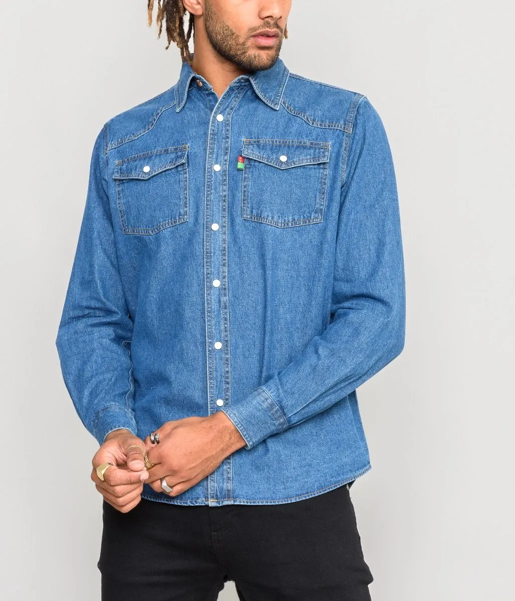 Duke Kingsize Big Western Denim Shirt Blue Regular Fit