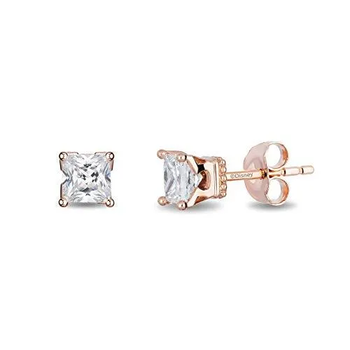 Enchanted Disney Fine Jewelry 14K Rose Gold with 1 1/2 cttw Princess Cut Diamond Majestic Princess Solitaire Earrings