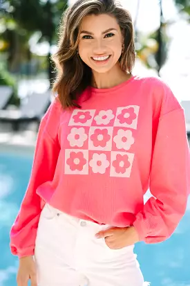 Flower Power Fuchsia Pink Corded Graphic Sweatshirt