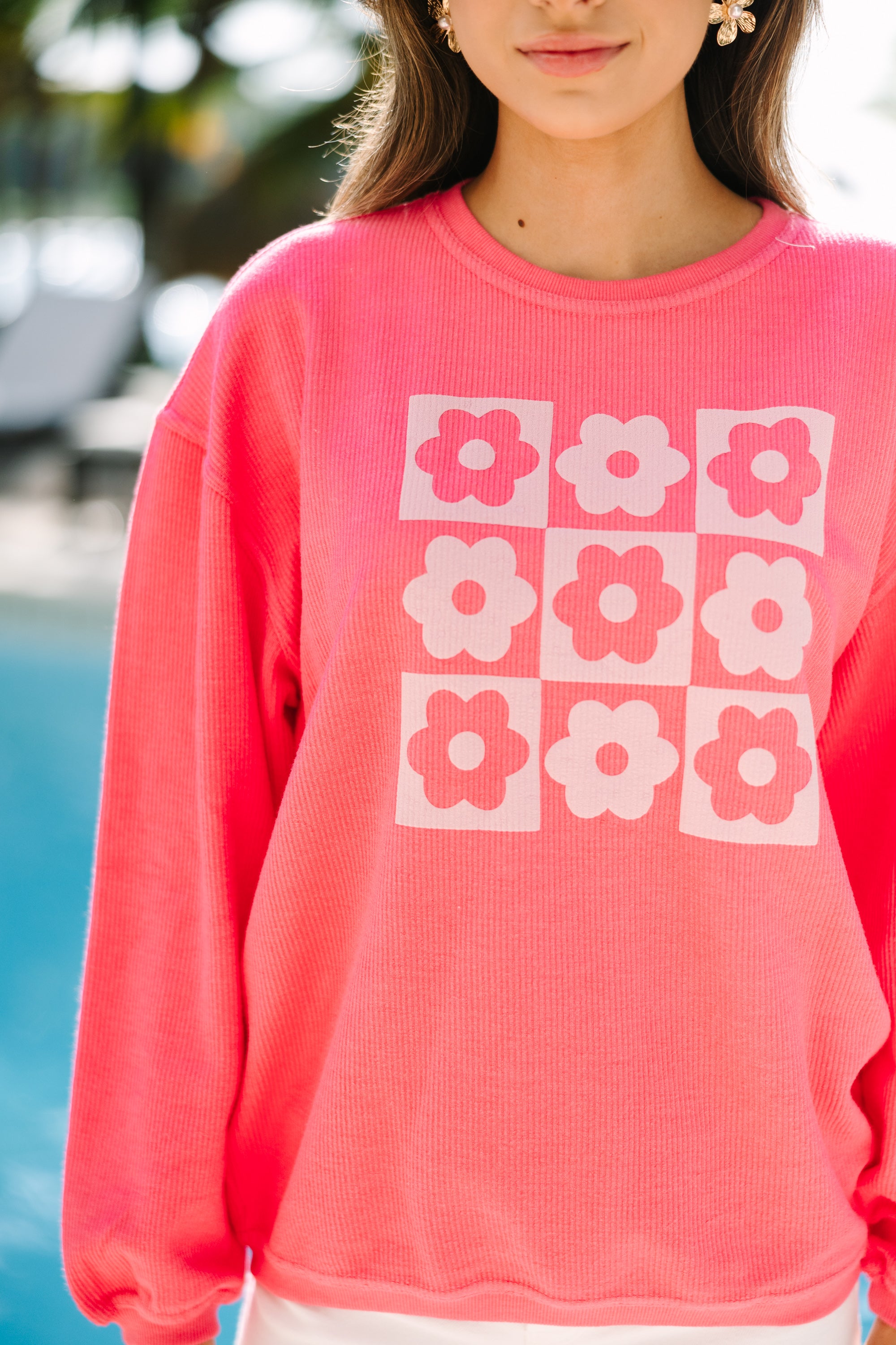 Flower Power Fuchsia Pink Corded Graphic Sweatshirt