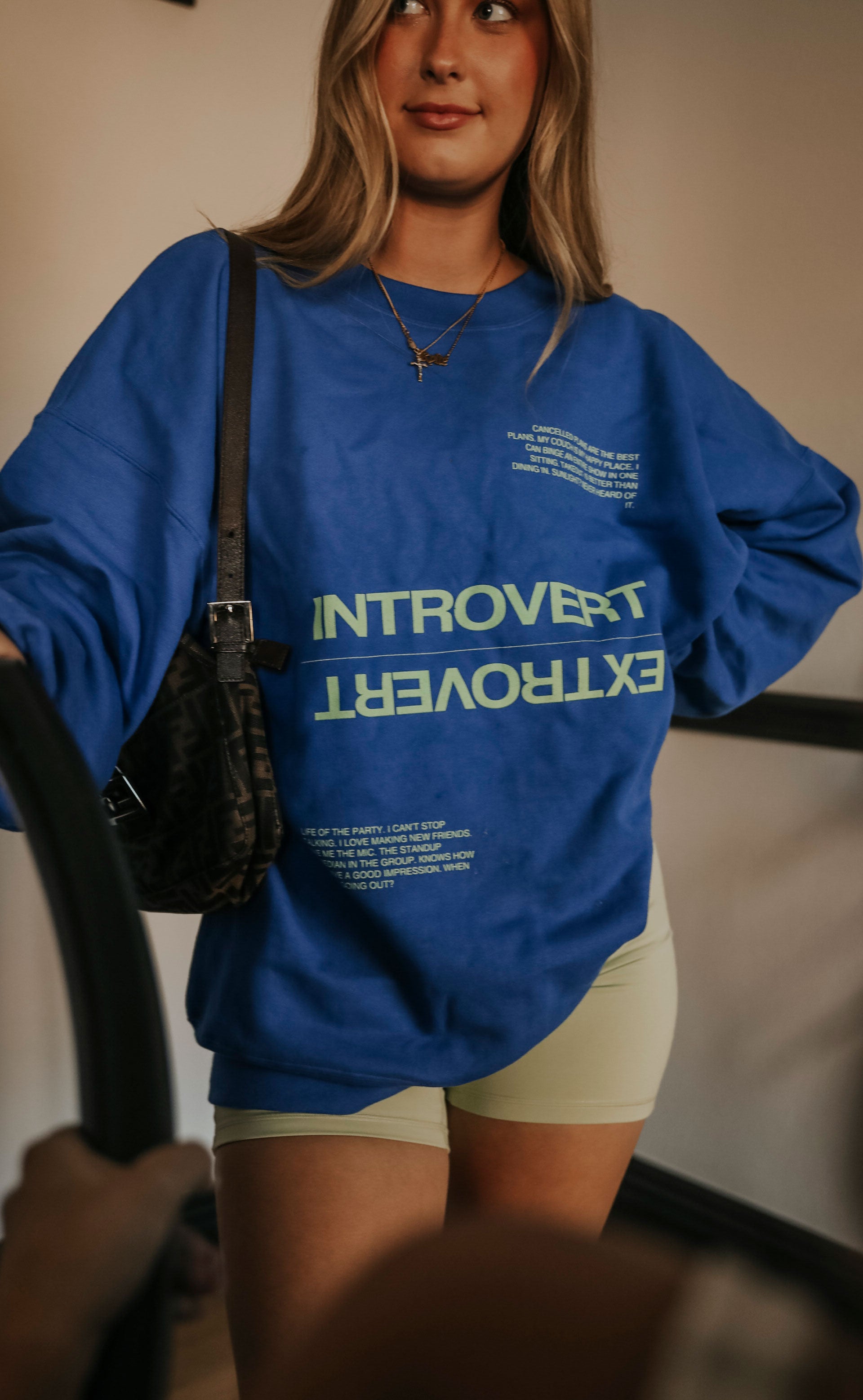 friday + saturday: introvert/extrovert sweatshirt - blue