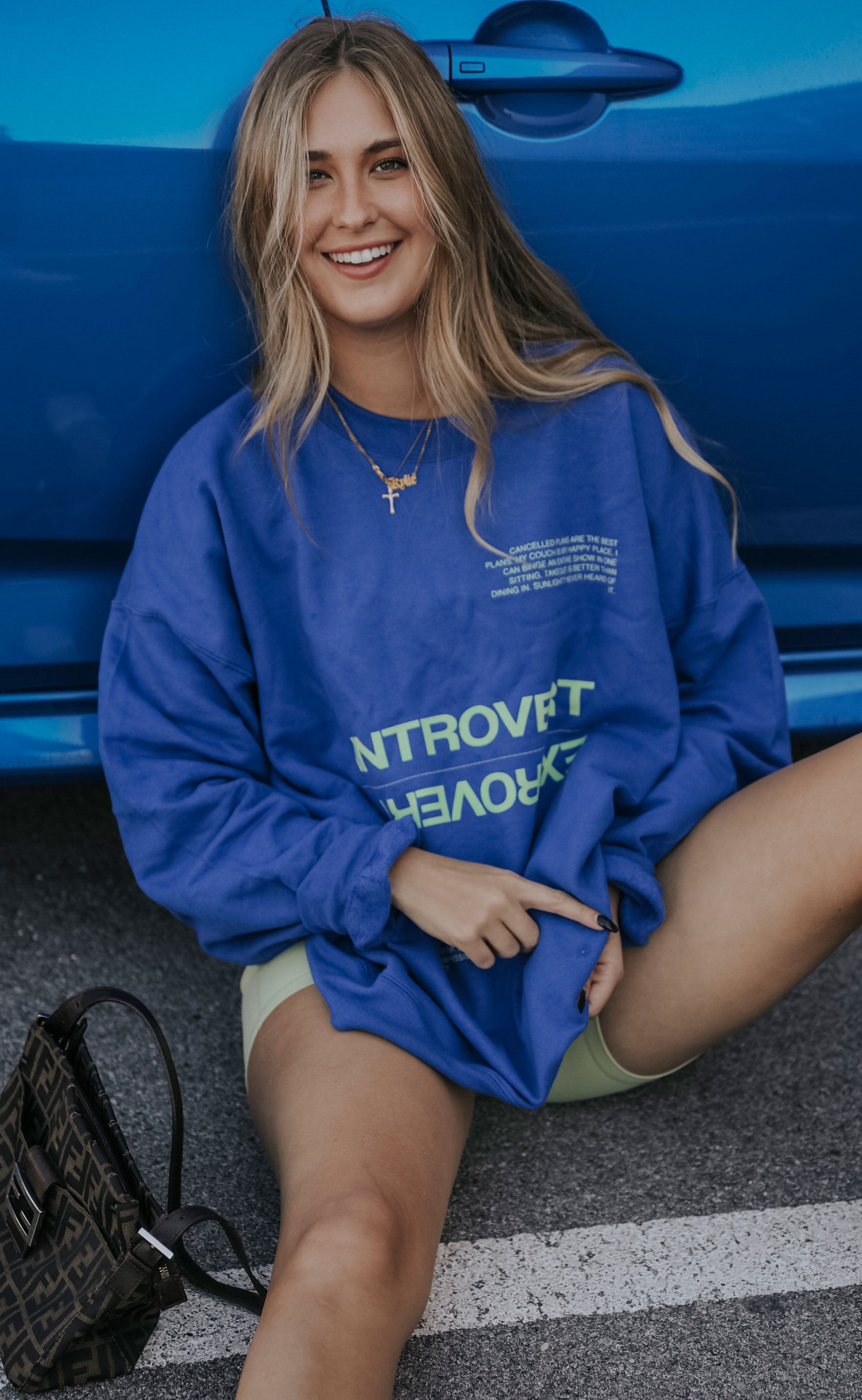 friday + saturday: introvert/extrovert sweatshirt - blue