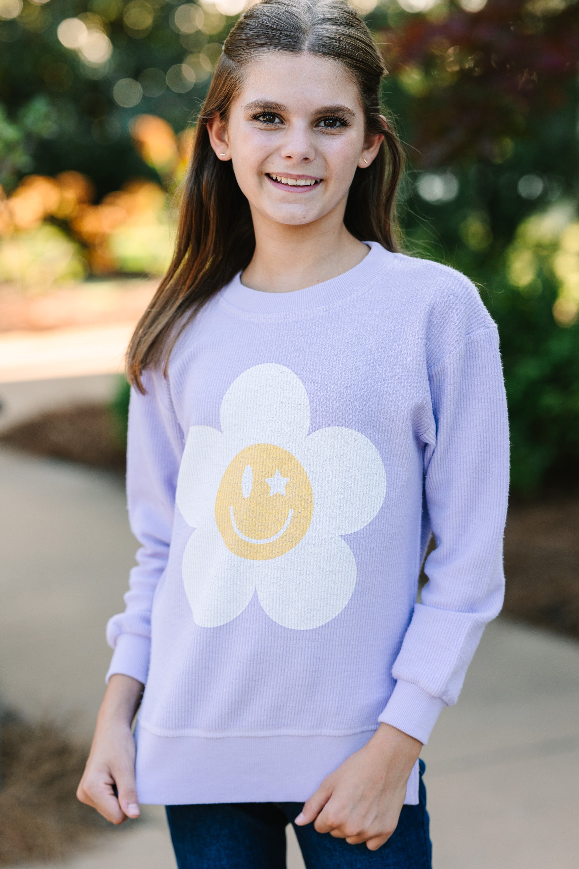 Girls: Flower Power Lilac Purple Graphic Corded Sweatshirt