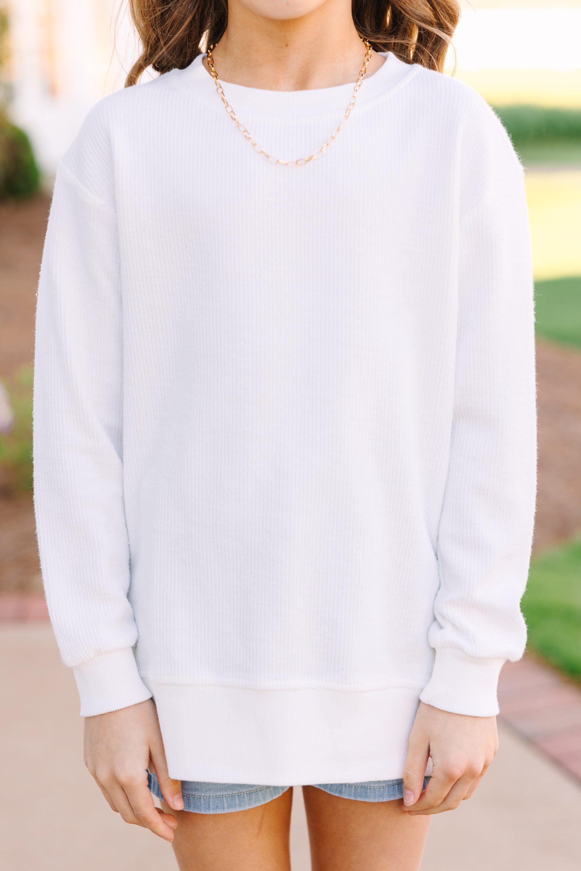 Girls: Love You More White Corded Sweatshirt