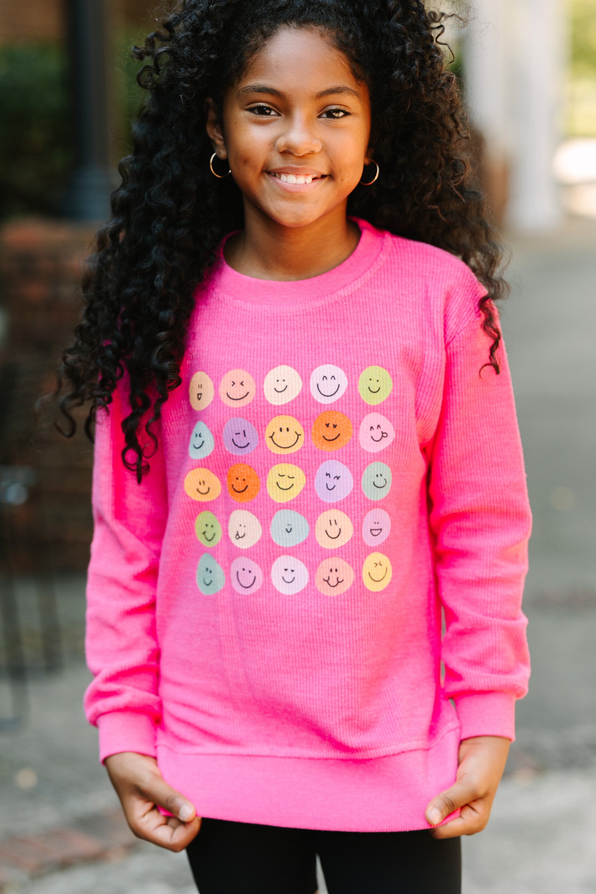 Girls: Smile Today Fuchsia Pink Graphic Corded Sweatshirt