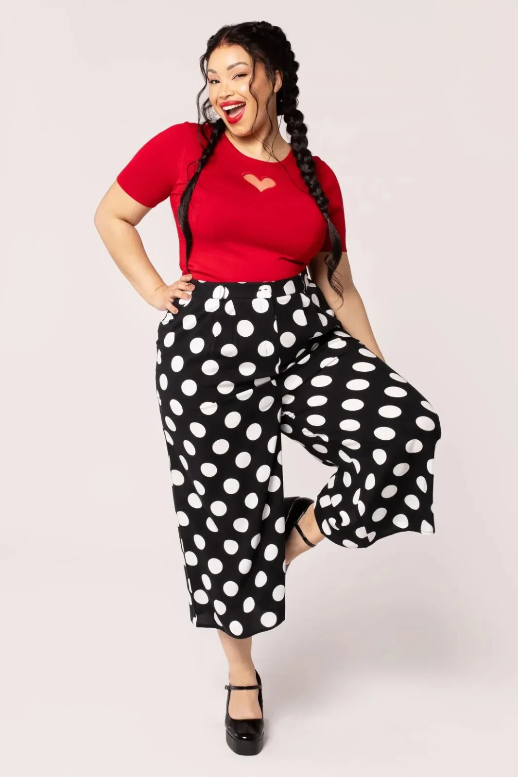 Hell Bunny Dolores Polkadot 40's Palazzo Trousers Black