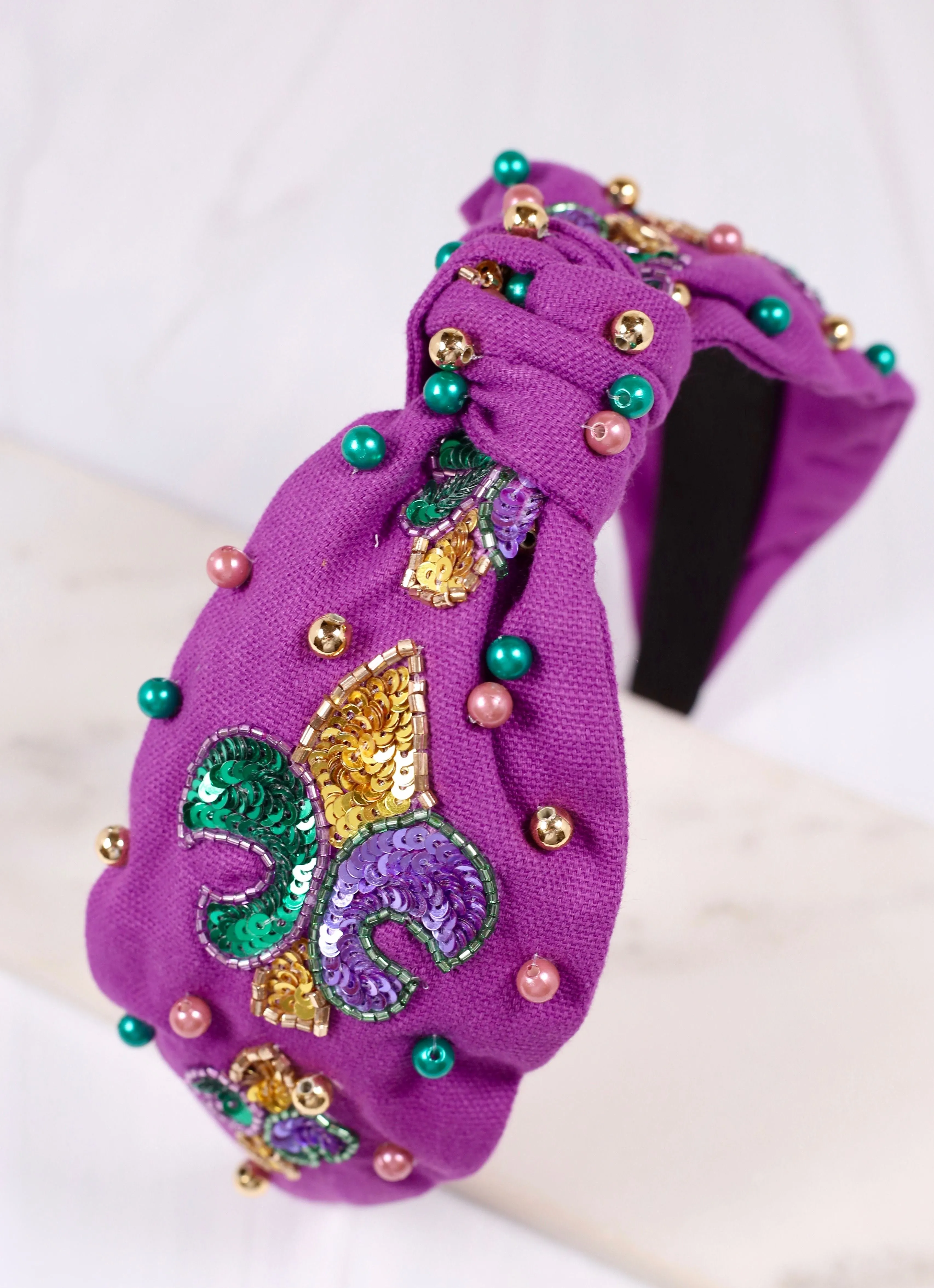 Jazzy Fleur de Lis Embellished Headband PURPLE