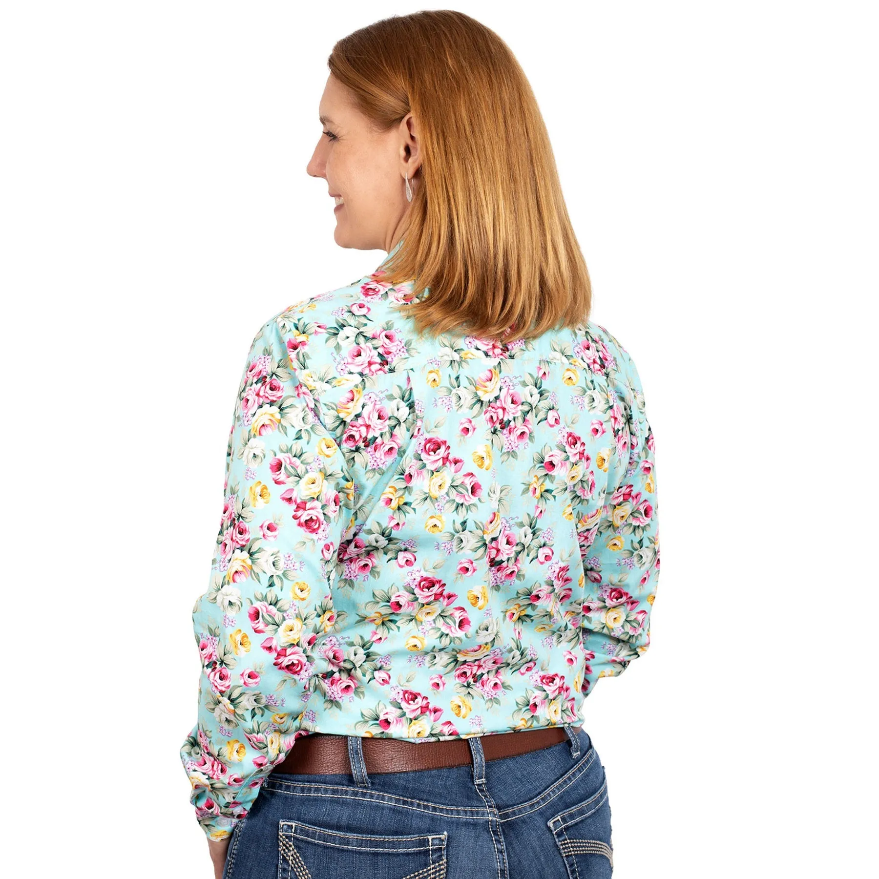 Just Country Women's Abbey Full Button - Mint Peonies