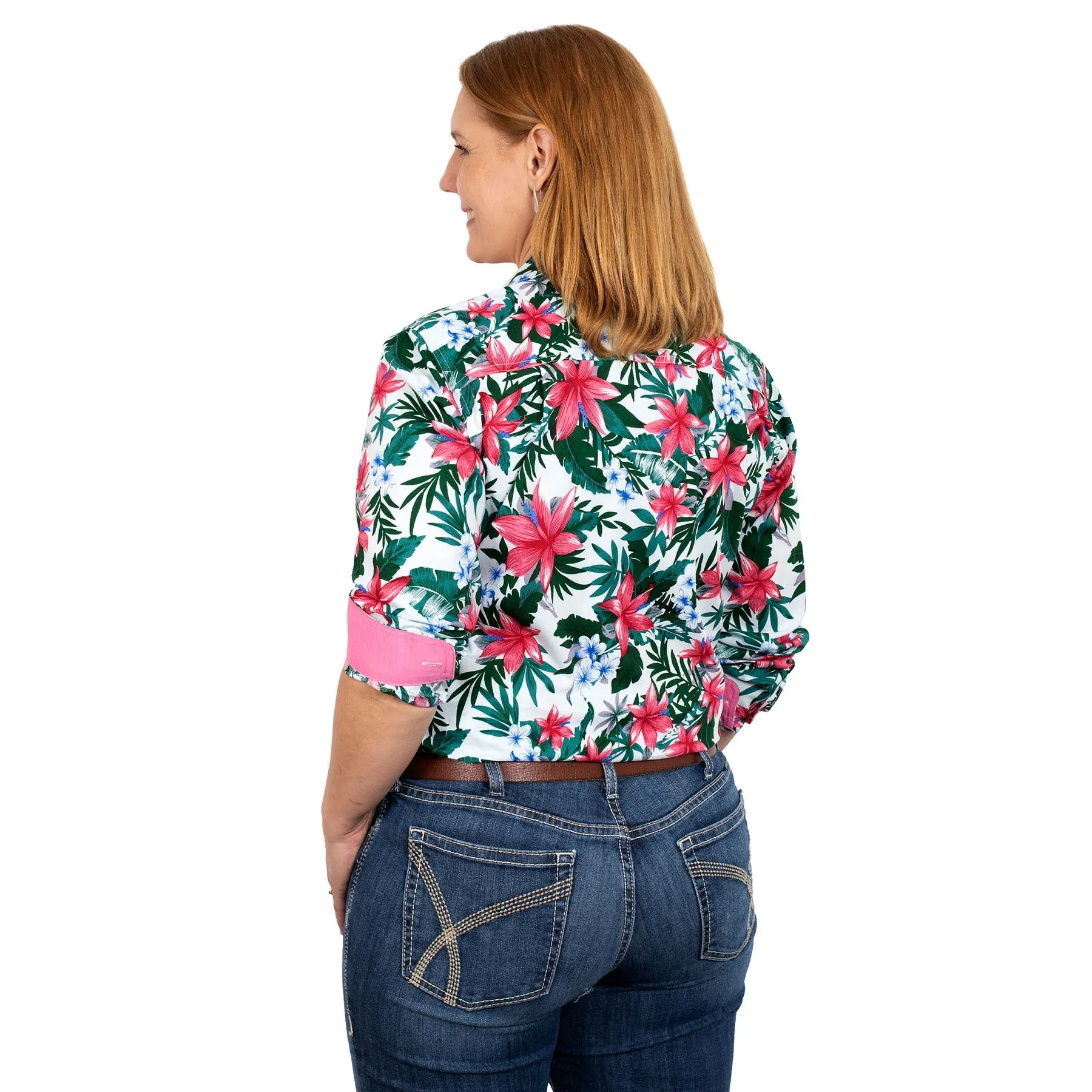 Just Country Women's Abbey Full Button - White Hibiscus