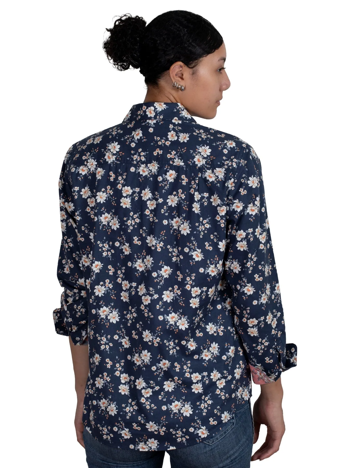 Just Country Women's Georgie Hlaf Button Work Shirt - Midnight Navy Magnolia