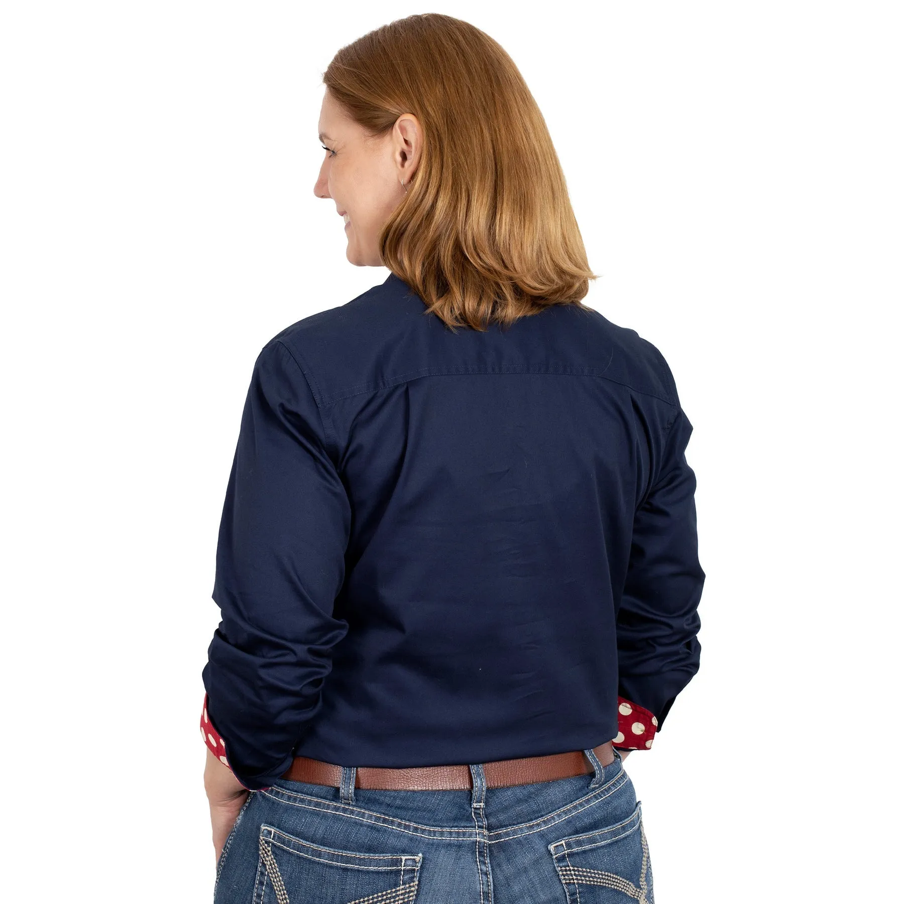 Just Country Women's Jahna Trim Half Button - Navy Crimson Spot