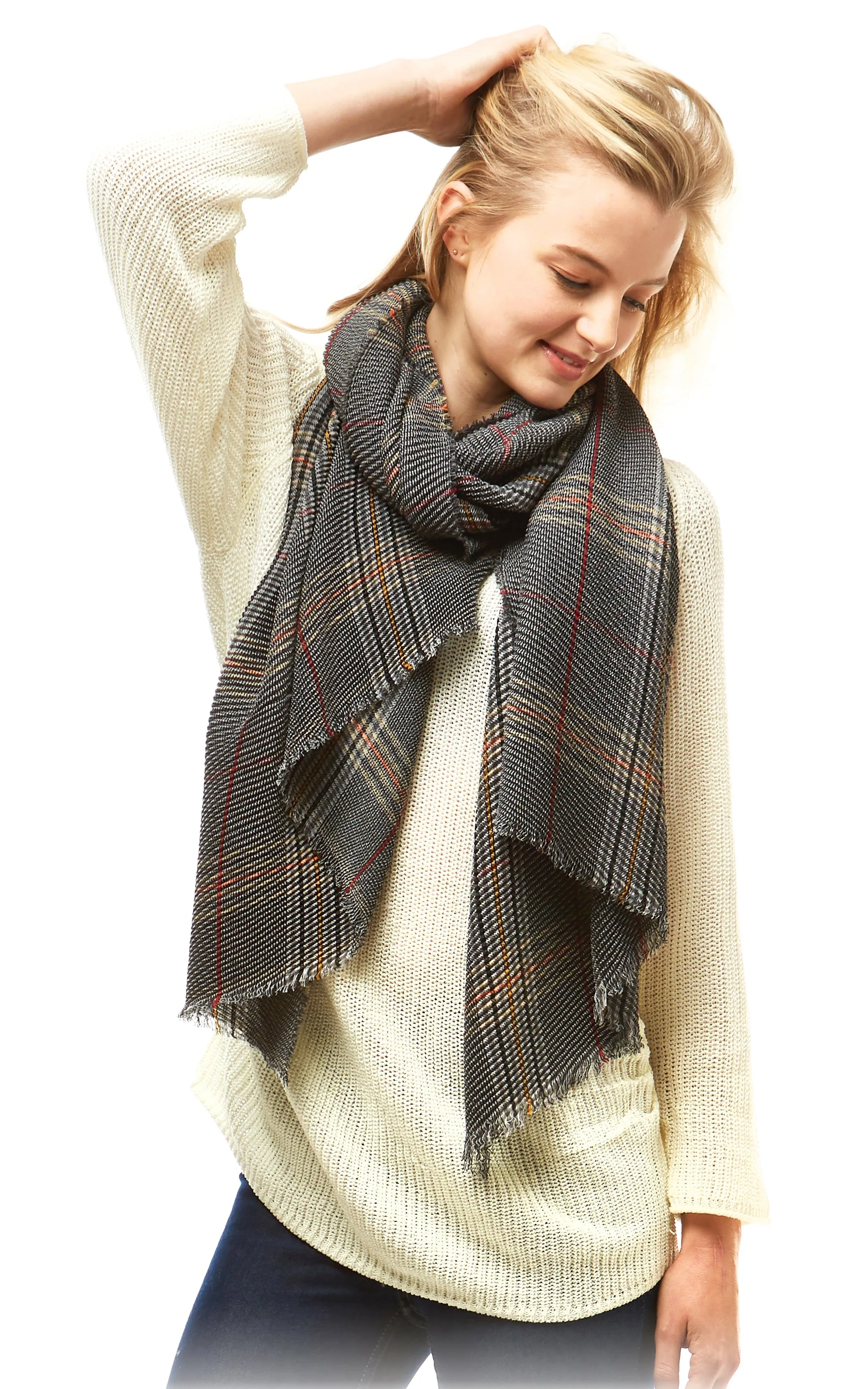 LOF788 Plaid Oblong Scarf