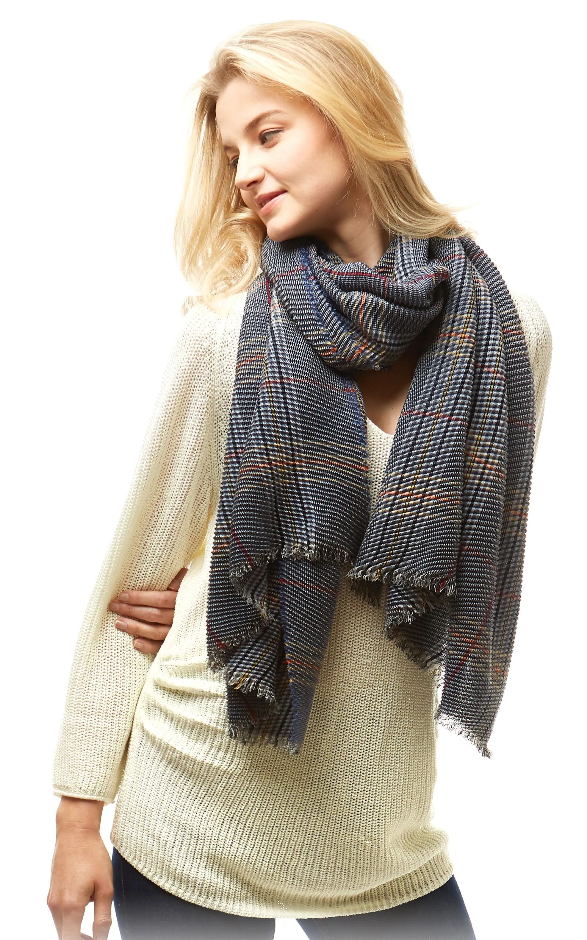 LOF788 Plaid Oblong Scarf