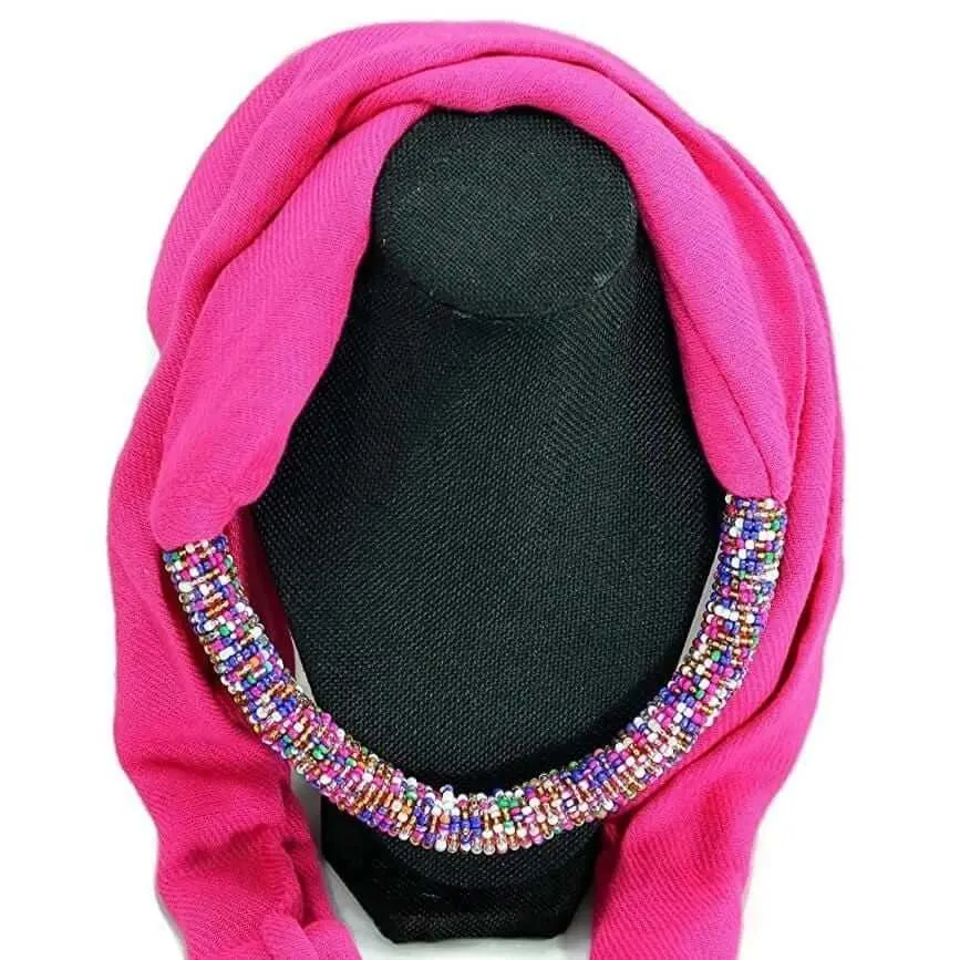 Maasai Beaded Scarf - Pink scarf Neck wrap and neck cover  winter scarf