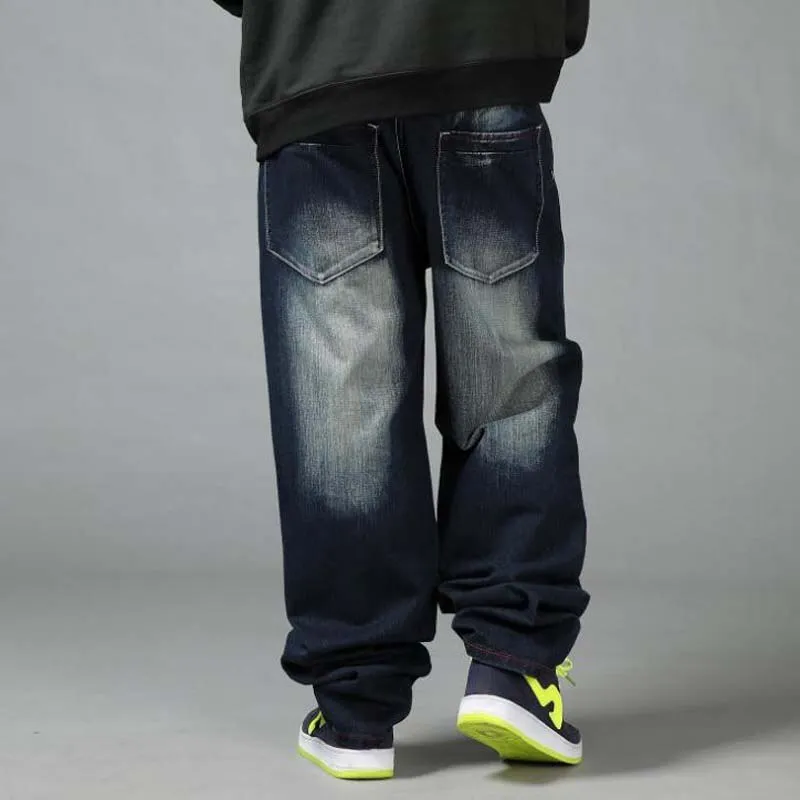 Men's Autumn Denim Hip-hop Solid Pattern Mid Waist Baggy Trousers