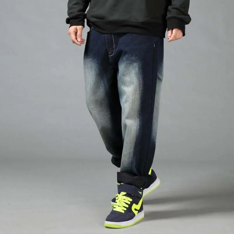 Men's Autumn Denim Hip-hop Solid Pattern Mid Waist Baggy Trousers