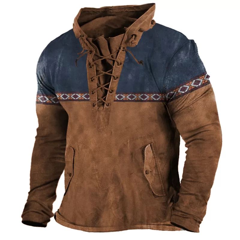 Men's Aztec Western Cowboy Henley Shirt