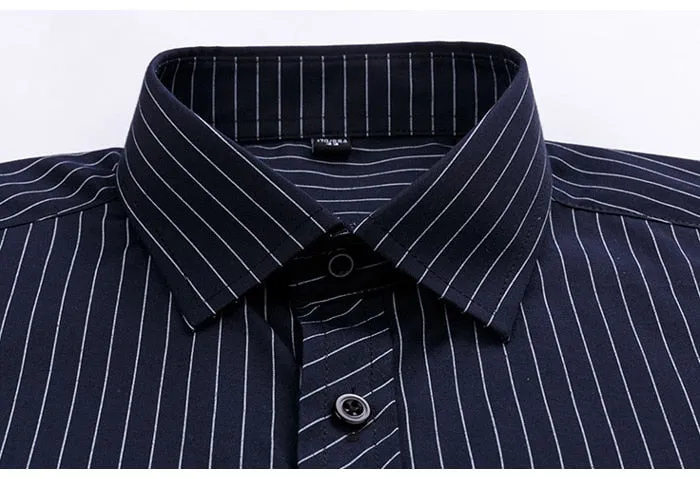 Men's Casual Cotton Striped Single Patch Pocket Office Long Sleeve Shirt