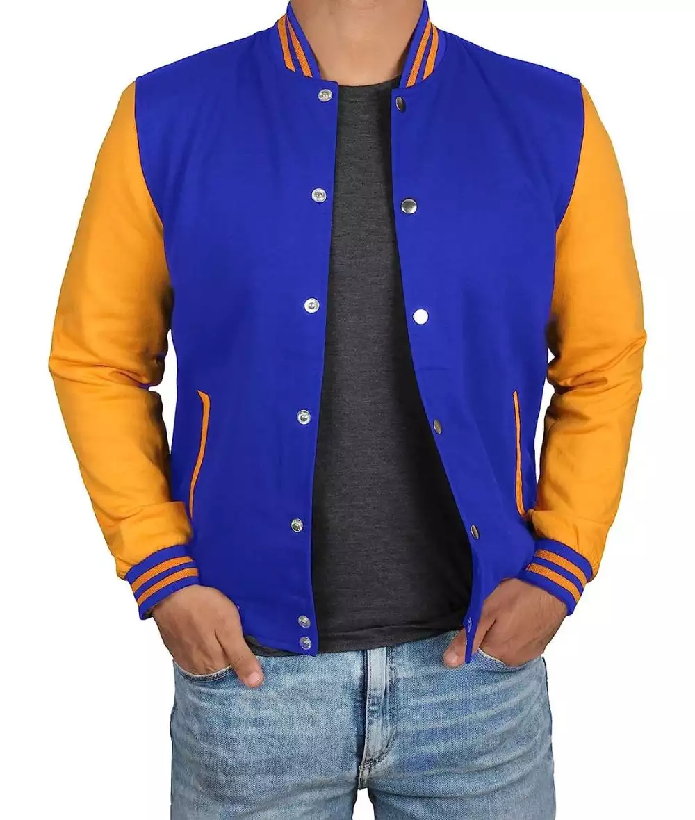 Mens Royal Blue Baseball Jacket with Yellow Sleeves (Almost Gone)