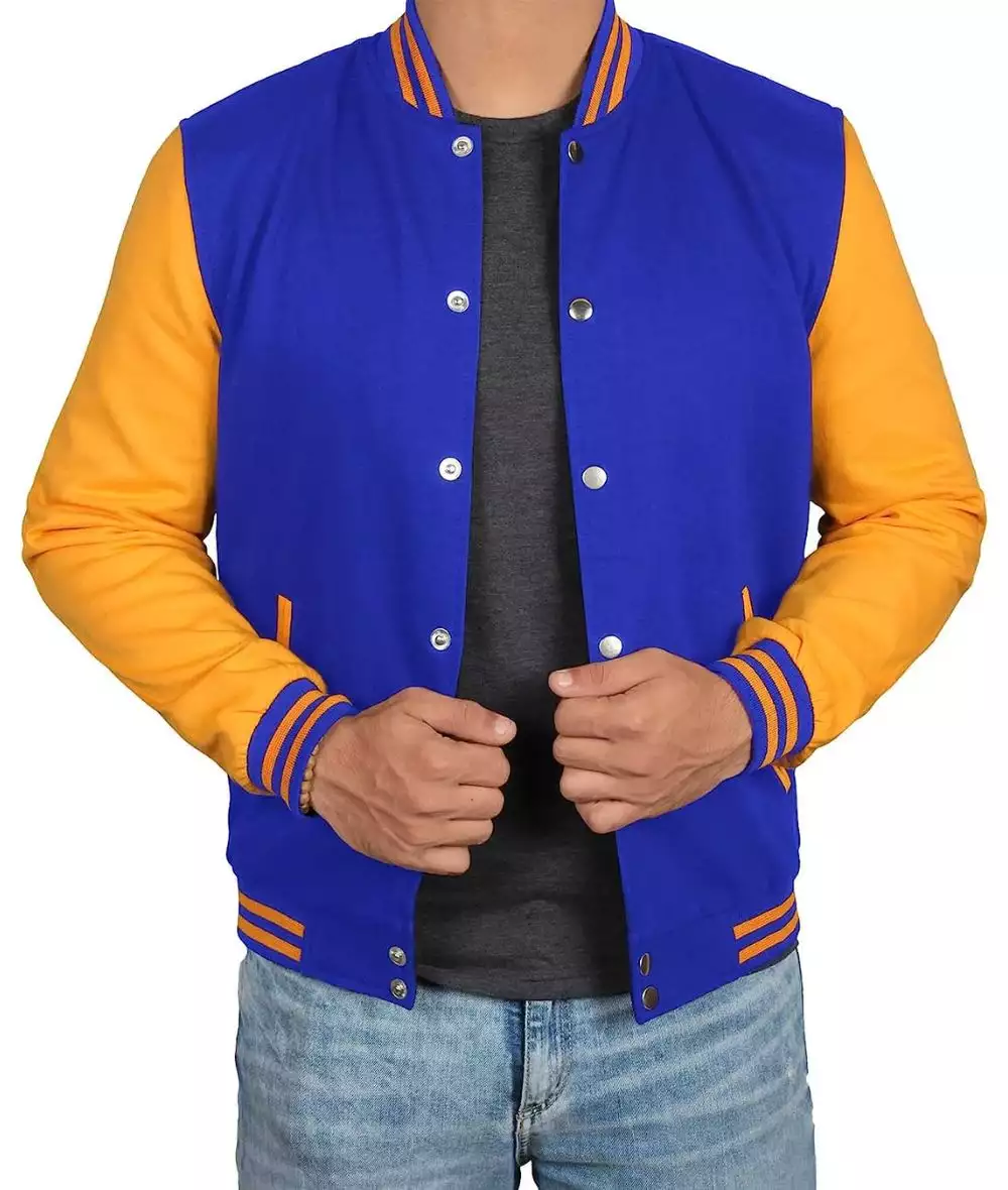 Mens Royal Blue Baseball Jacket with Yellow Sleeves (Almost Gone)