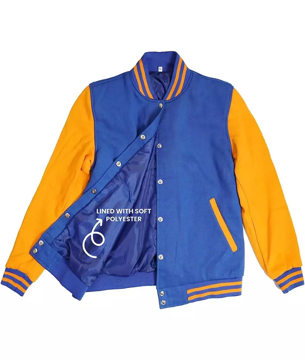 Mens Royal Blue Baseball Jacket with Yellow Sleeves (Almost Gone)