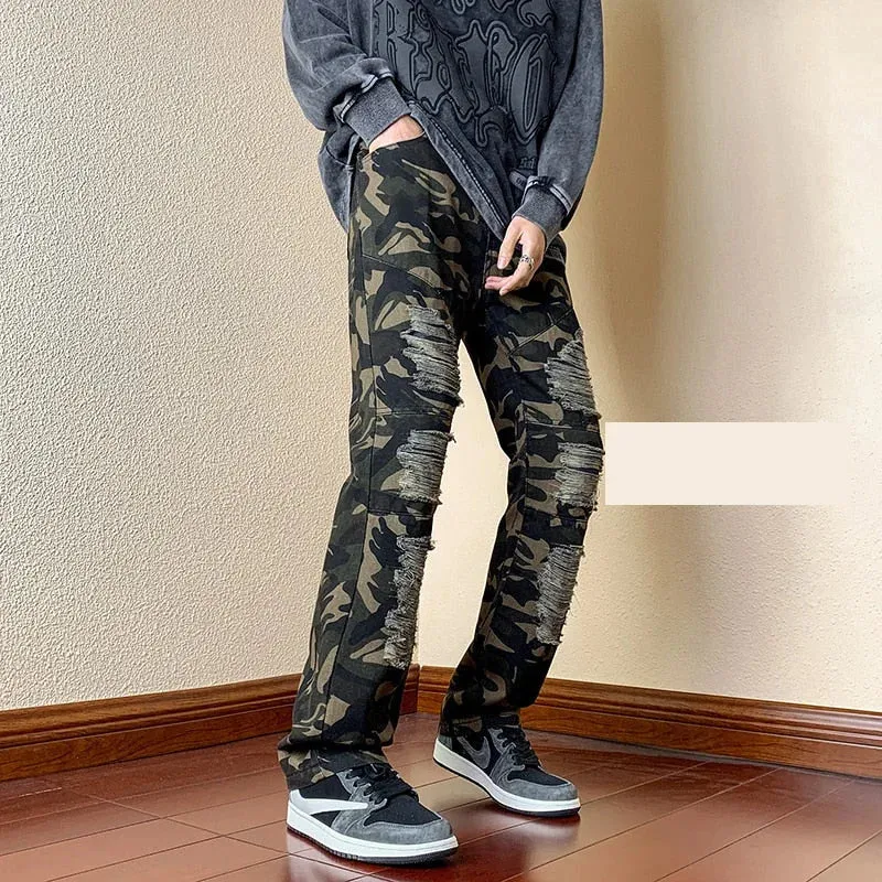 Men's Vintage High Street Style Slim Fit Ripped Straight Leg Jeans