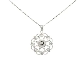 Modern Diamond 14 Karat White Gold Floral Mandala Pendant Necklace