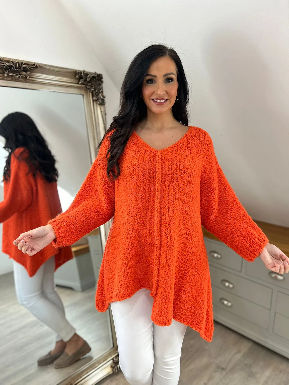 Orange Popcorn Reverse seam Knit Jumper Morgan