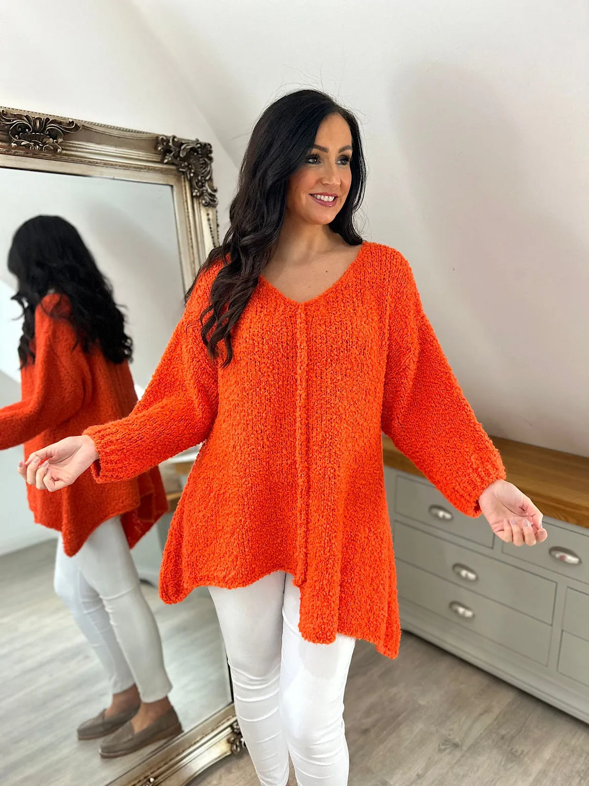 Orange Popcorn Reverse seam Knit Jumper Morgan