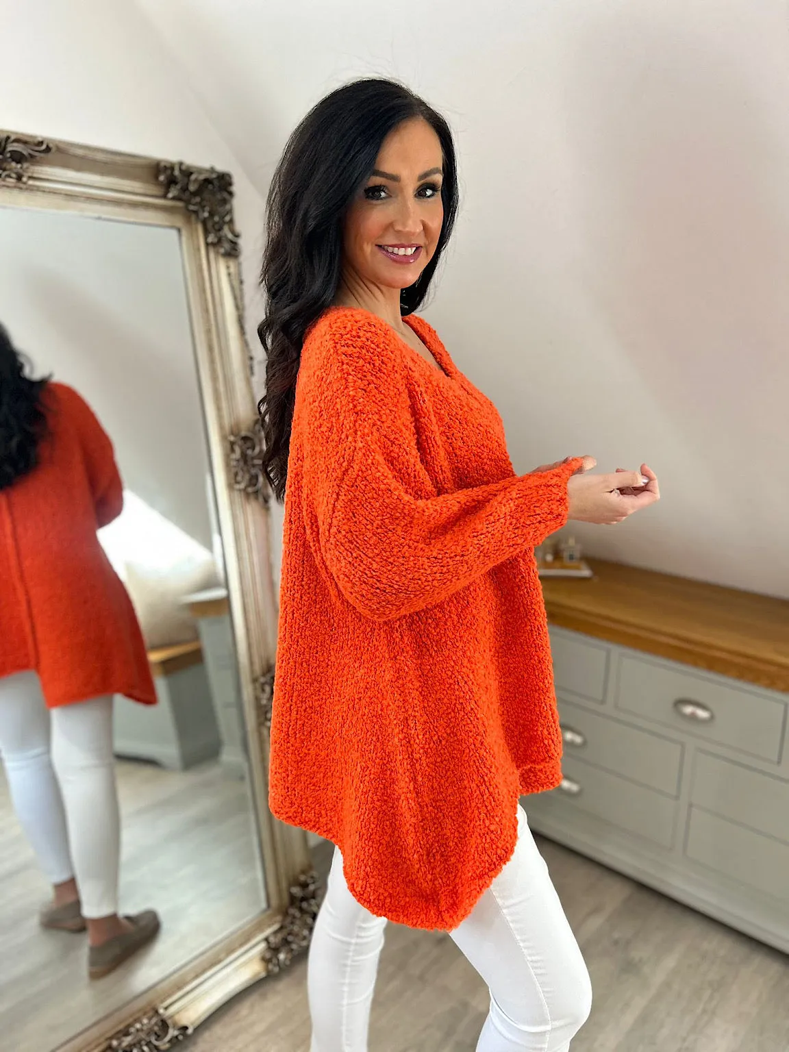 Orange Popcorn Reverse seam Knit Jumper Morgan