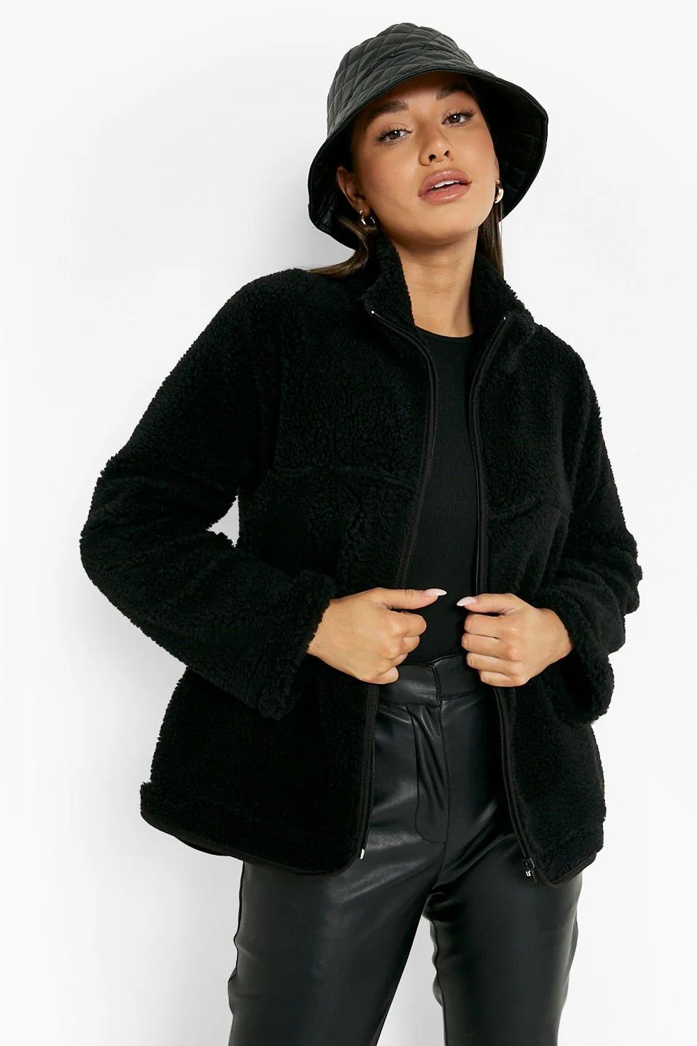 Oversized Funnel Neck Teddy Faux Fur Jacket