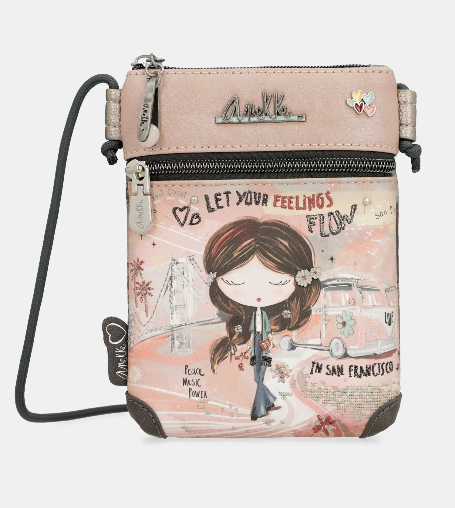 Peace & Love pink mini crossbody bag