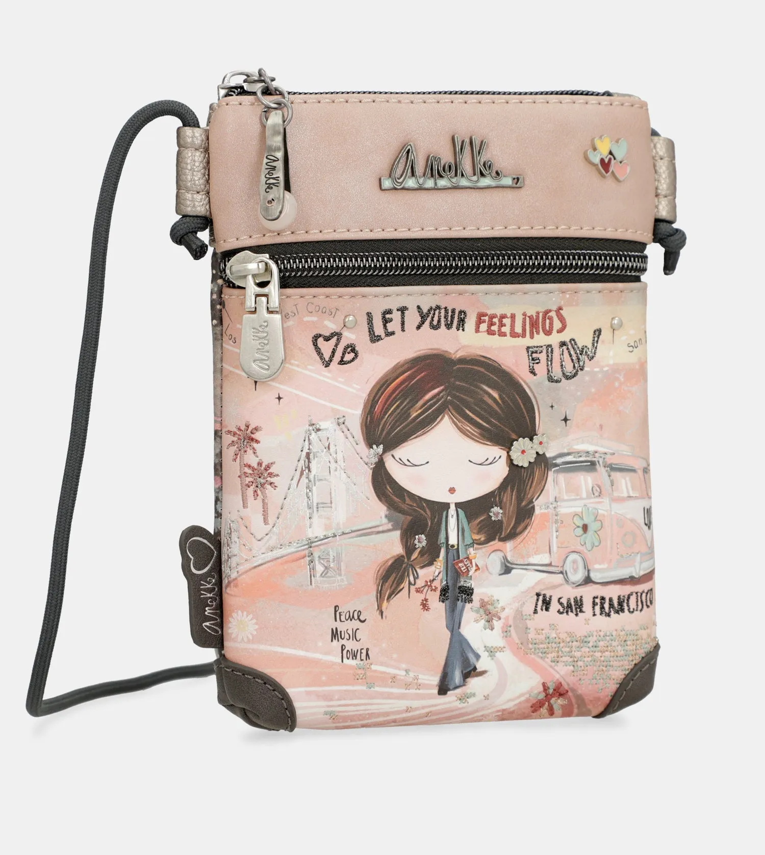 Peace & Love pink mini crossbody bag