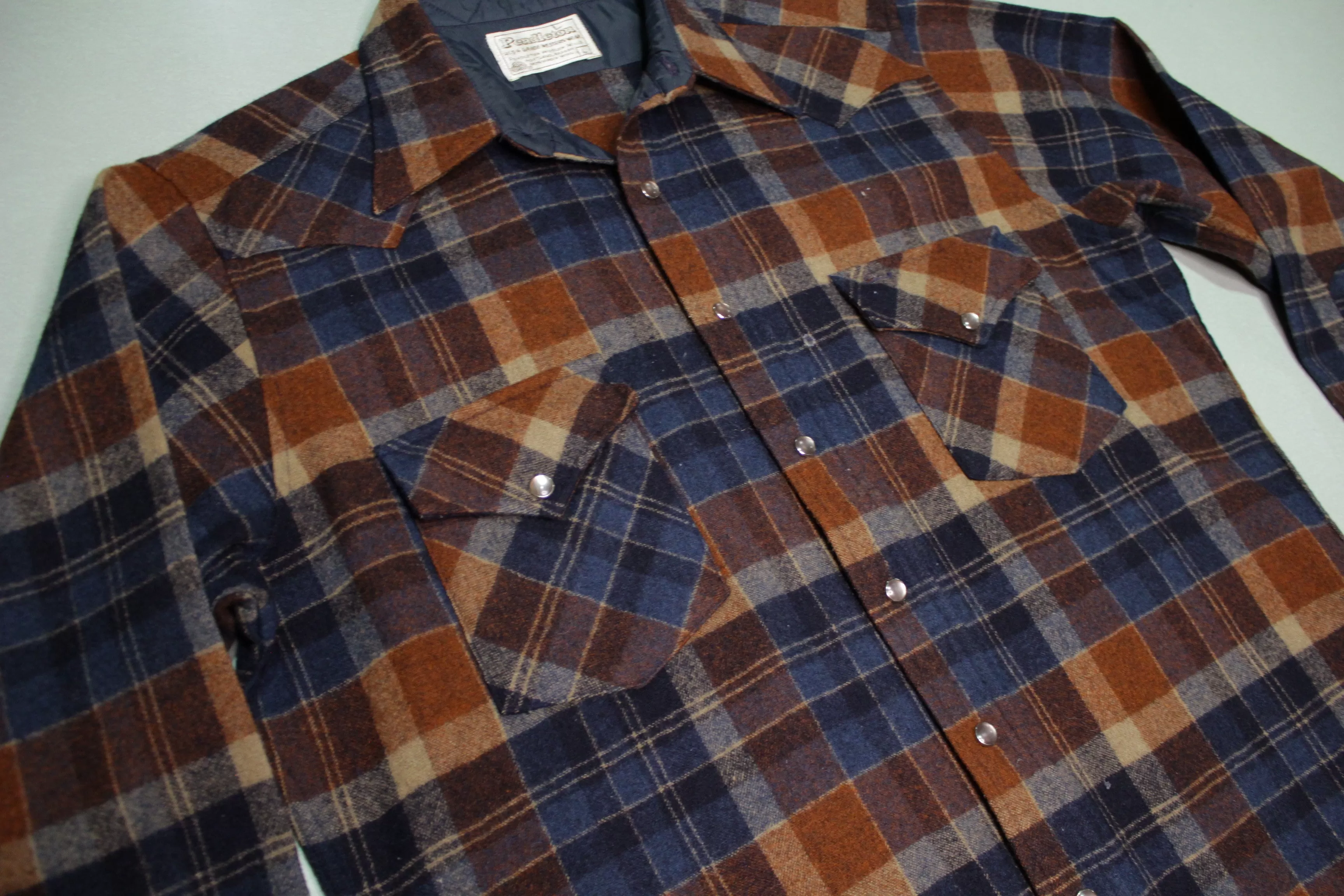 Pendleton High Grade Western Wear Vintage Pearl Snap Wool Flannel Plaid Shirt